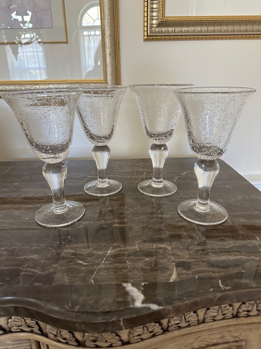 Clear Bubble Glass Wine Goblets - Set of 4